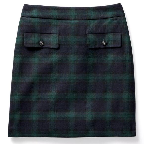 Loft Petite Plaid Button Trim Shift Skirt 10P Green Blue - Picture 3 of 11